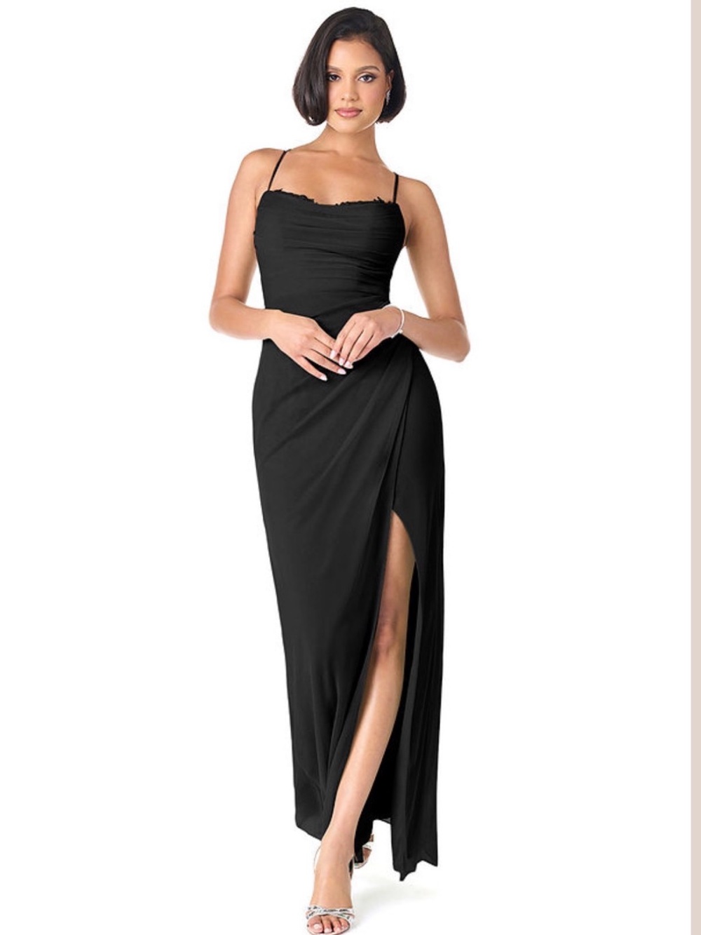 NWT Azazie Ashana A4 Black Strapless Evening Gown with High Side Slit